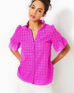 Shop Calynn Eyelet Button Down Top Women Tops