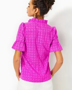Shop Calynn Eyelet Button Down Top Women Tops