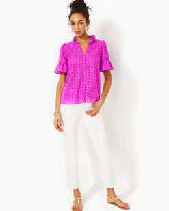Shop Calynn Eyelet Button Down Top Women Tops