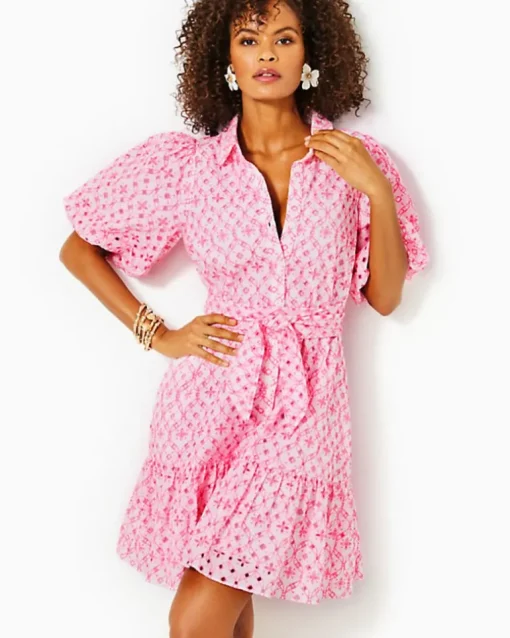 Flash Sale Cartley Elbow Sleeve Eyelet Shirtdress Women Dresses