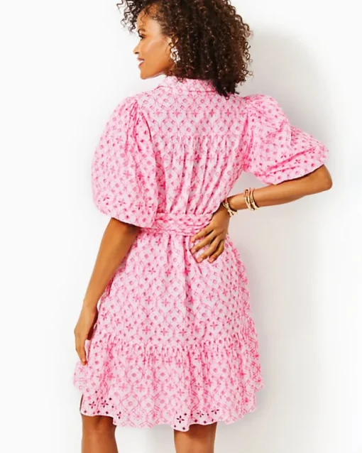 Flash Sale Cartley Elbow Sleeve Eyelet Shirtdress Women Dresses