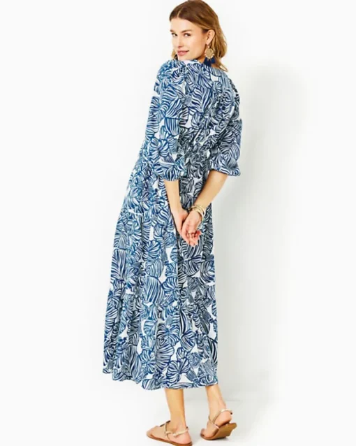 Flash Sale Deacon 3/4 Sleeve V-Neck Cotton Maxi Dress Women Dresses
