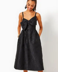 Online Ellara Jacquard Midi Bow Dress Women Dresses