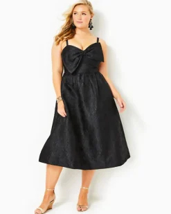 Online Ellara Jacquard Midi Bow Dress Women Dresses