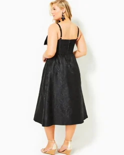 Online Ellara Jacquard Midi Bow Dress Women Dresses