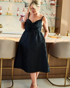 Online Ellara Jacquard Midi Bow Dress Women Dresses