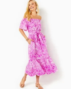 Discount Isbell Off-The-Shoulder Linen Midi Dress Women Dresses