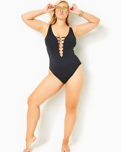 Hot Isle Lattice Beaded One-Piece Swimsuit Women Swim