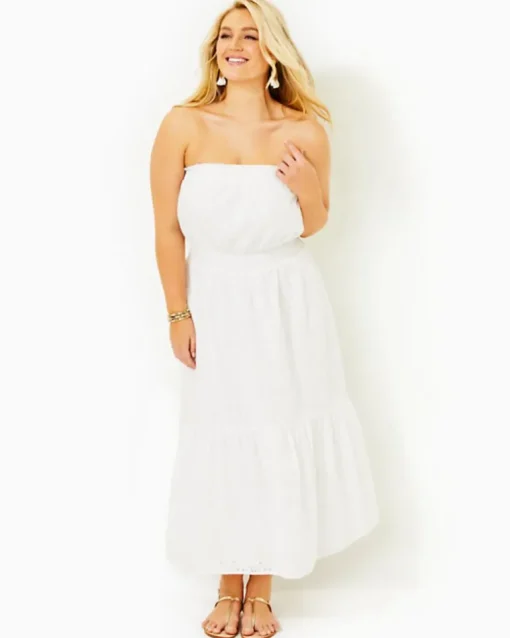 Online Nikole Strapless Eyelet Midi Dress Women Dresses
