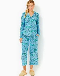 Hot Pajama Knit Long Sleeve Button-Up Top Women Loungewear