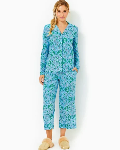Hot Pajama Knit Long Sleeve Button-Up Top Women Loungewear