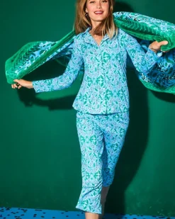 Hot Pajama Knit Long Sleeve Button-Up Top Women Loungewear