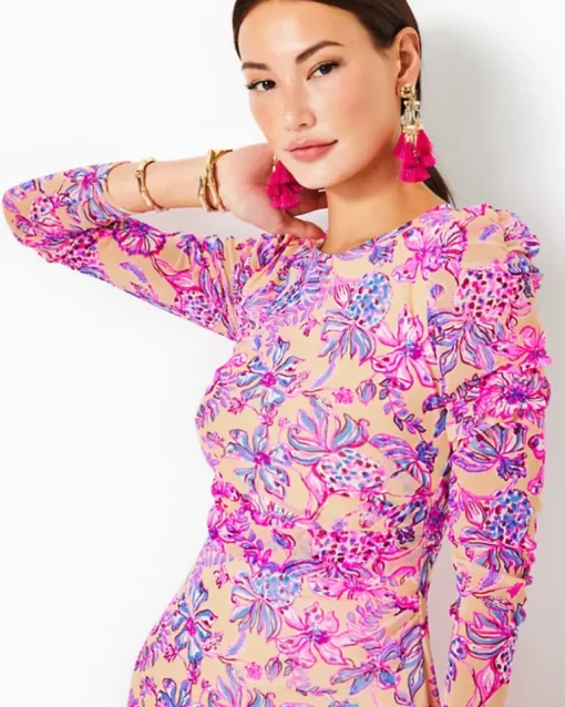 Outlet Preslie Long Sleeve Mesh Midi Dress Women Dresses