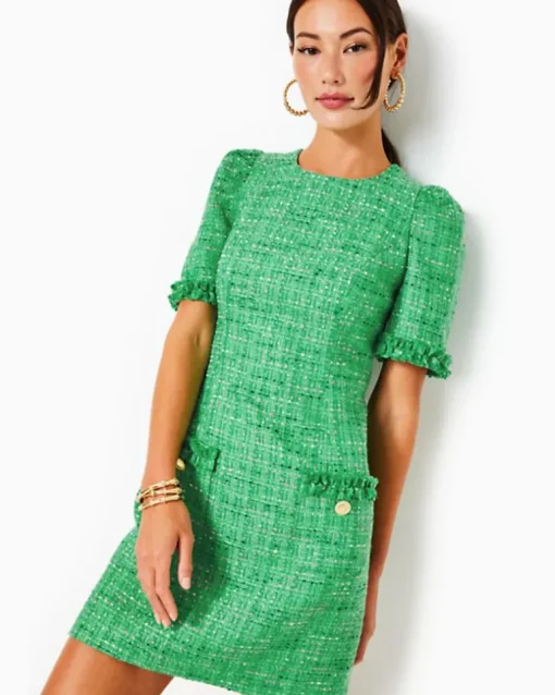 New Ryner Boucle Tweed Shift Dress Women Dresses