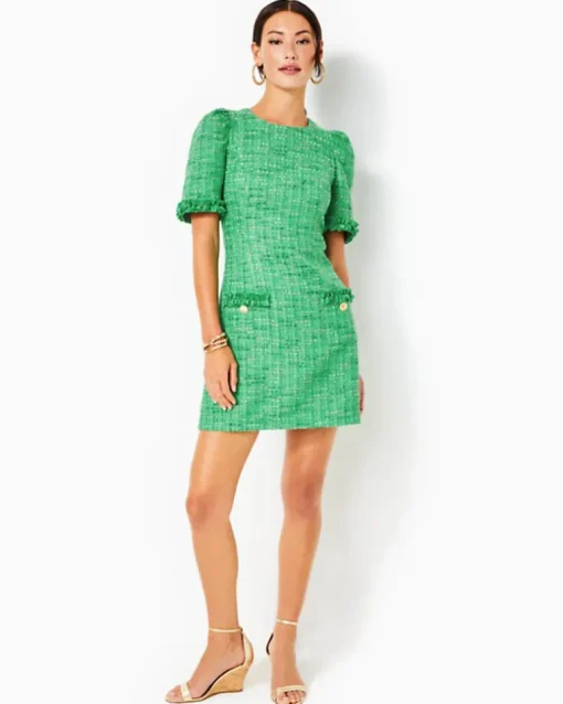 New Ryner Boucle Tweed Shift Dress Women Dresses