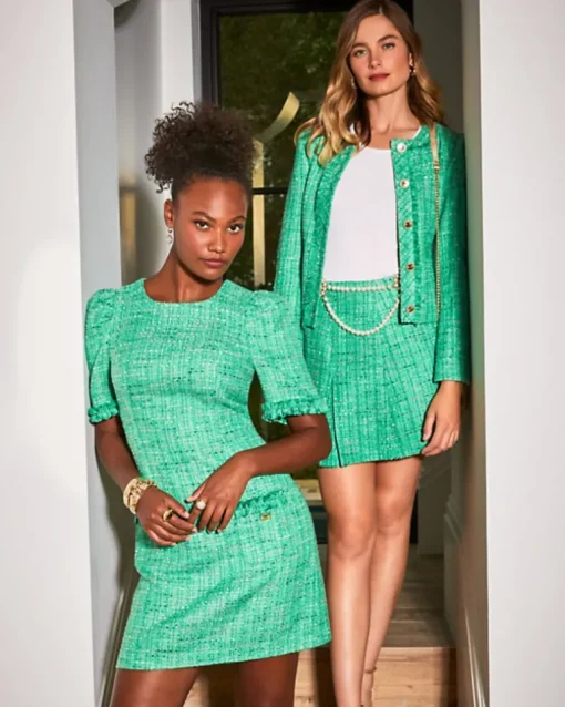 New Ryner Boucle Tweed Shift Dress Women Dresses