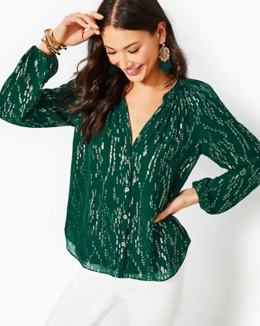 Clearance Saige Long Sleeve Silk Top Women Tops