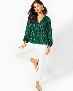 Clearance Saige Long Sleeve Silk Top Women Tops