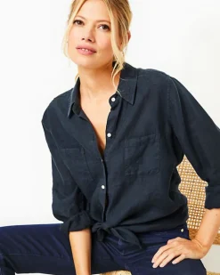Best Sea View Linen Button Down Top Women Tops