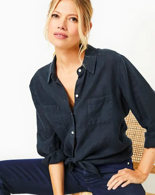 Best Sea View Linen Button Down Top Women Tops