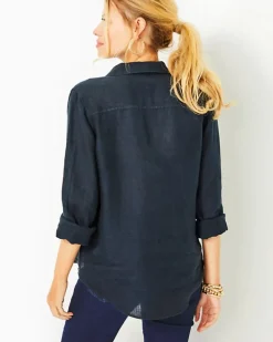 Best Sea View Linen Button Down Top Women Tops