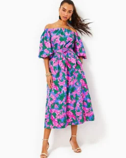 Best Sale Shawnlee Elbow Sleeve Off-The-Shoulder Cotton Midi Dress Women Dresses