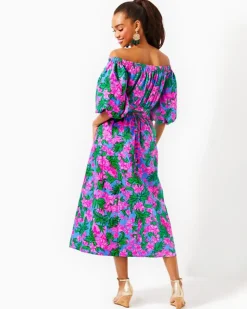 Best Sale Shawnlee Elbow Sleeve Off-The-Shoulder Cotton Midi Dress Women Dresses