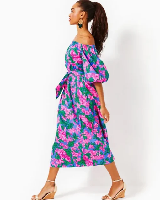 Best Sale Shawnlee Elbow Sleeve Off-The-Shoulder Cotton Midi Dress Women Dresses