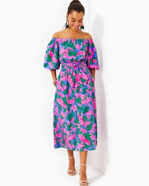 Best Sale Shawnlee Elbow Sleeve Off-The-Shoulder Cotton Midi Dress Women Dresses