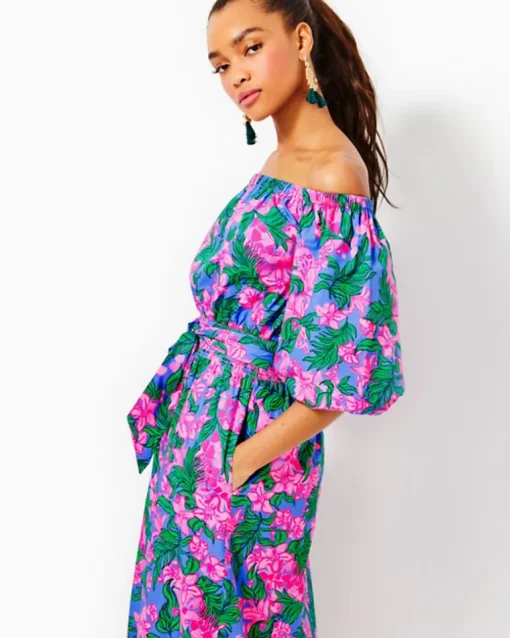 Best Sale Shawnlee Elbow Sleeve Off-The-Shoulder Cotton Midi Dress Women Dresses