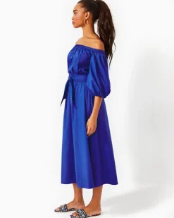 Cheap Shawnlee Elbow Sleeve Off-The-Shoulder Cotton Midi Dress Women Dresses