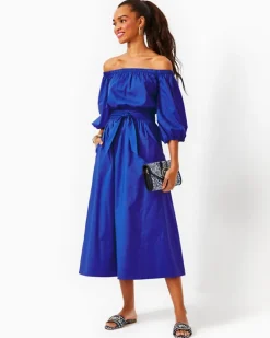 Cheap Shawnlee Elbow Sleeve Off-The-Shoulder Cotton Midi Dress Women Dresses
