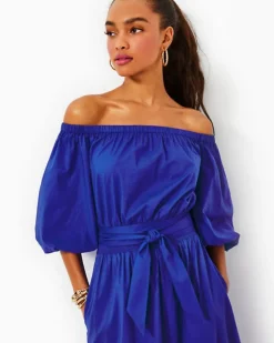 Cheap Shawnlee Elbow Sleeve Off-The-Shoulder Cotton Midi Dress Women Dresses