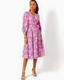 New Shiela 3/4 Sleeve Cotton Midi Wrap Dress Women Dresses