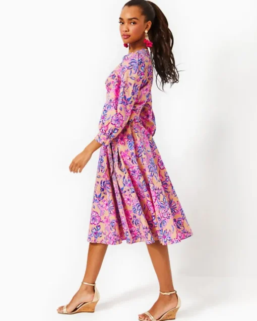 New Shiela 3/4 Sleeve Cotton Midi Wrap Dress Women Dresses