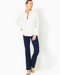Clearance Stevey Relaxed Button Down Stretch Shirt Women Tops